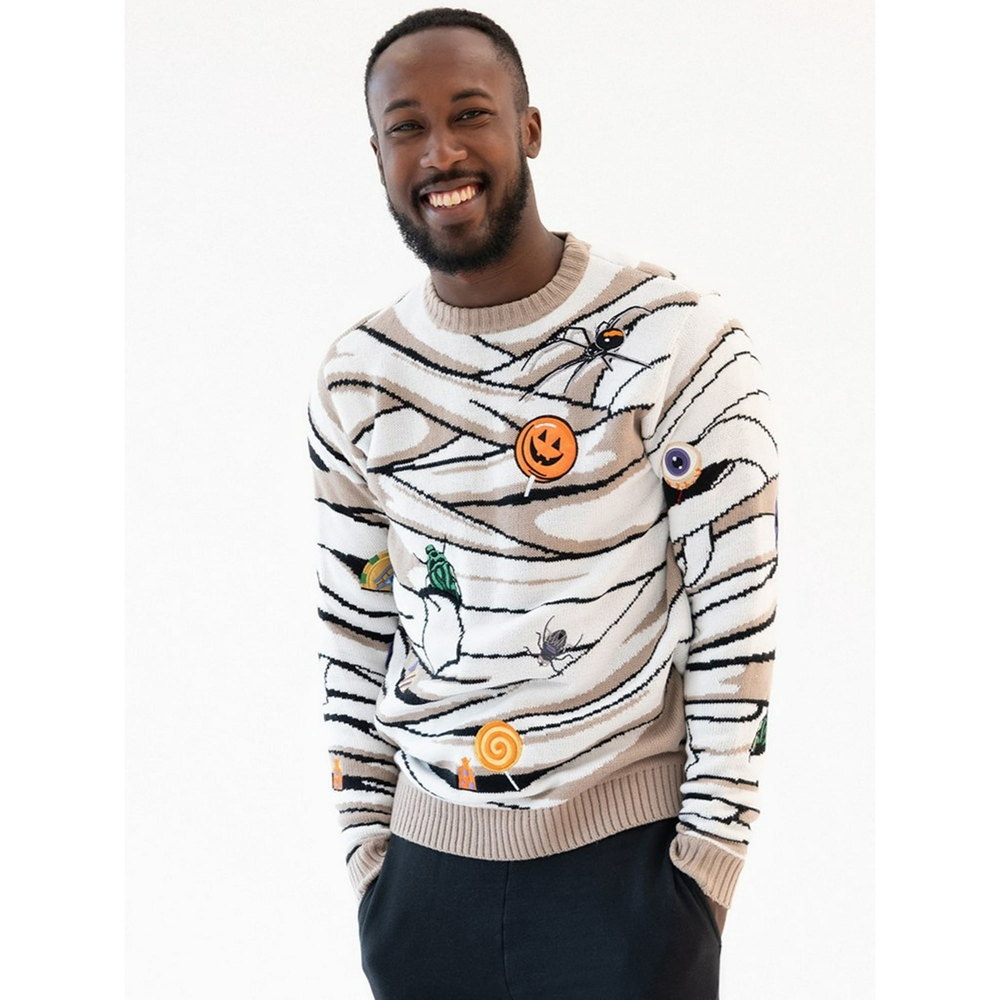 Blizzard Bay, Men's Festive/Mummy Crewneck Sweater - Black, White, Size M